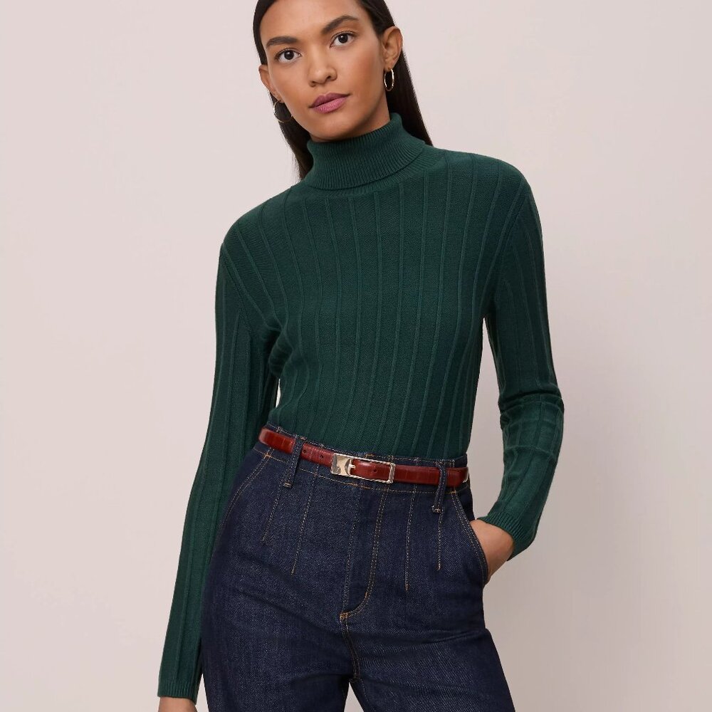 NWT Ann Taylor Ribbed Turtleneck Sweater Pine Grove Green Size S - Picture 12 of 14